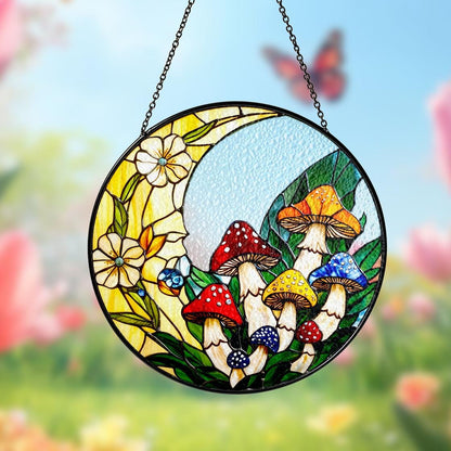Mushroom Stained Glass Suncatcher Decor Home,Mushroom WallArt,Nature Art Window Hanging,Mother Day Gift,Gift For Grandma Mom Mushroom Lover