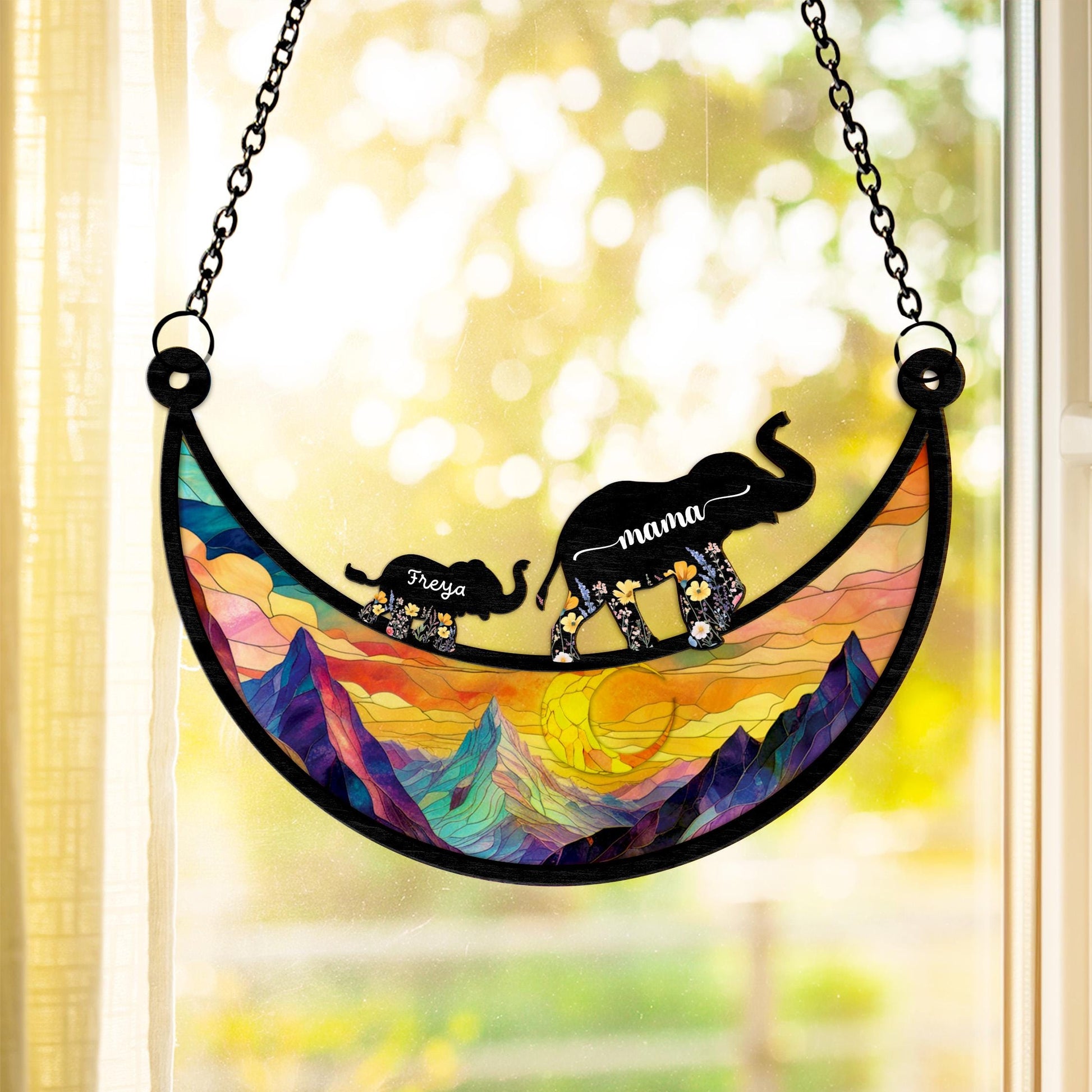 Custom Mother's Day Elephant Suncatcher, Elephant Family suncatcher, Elephant Mother's day Gift, Elephant Decor, Gift For mom, Grandma Gift