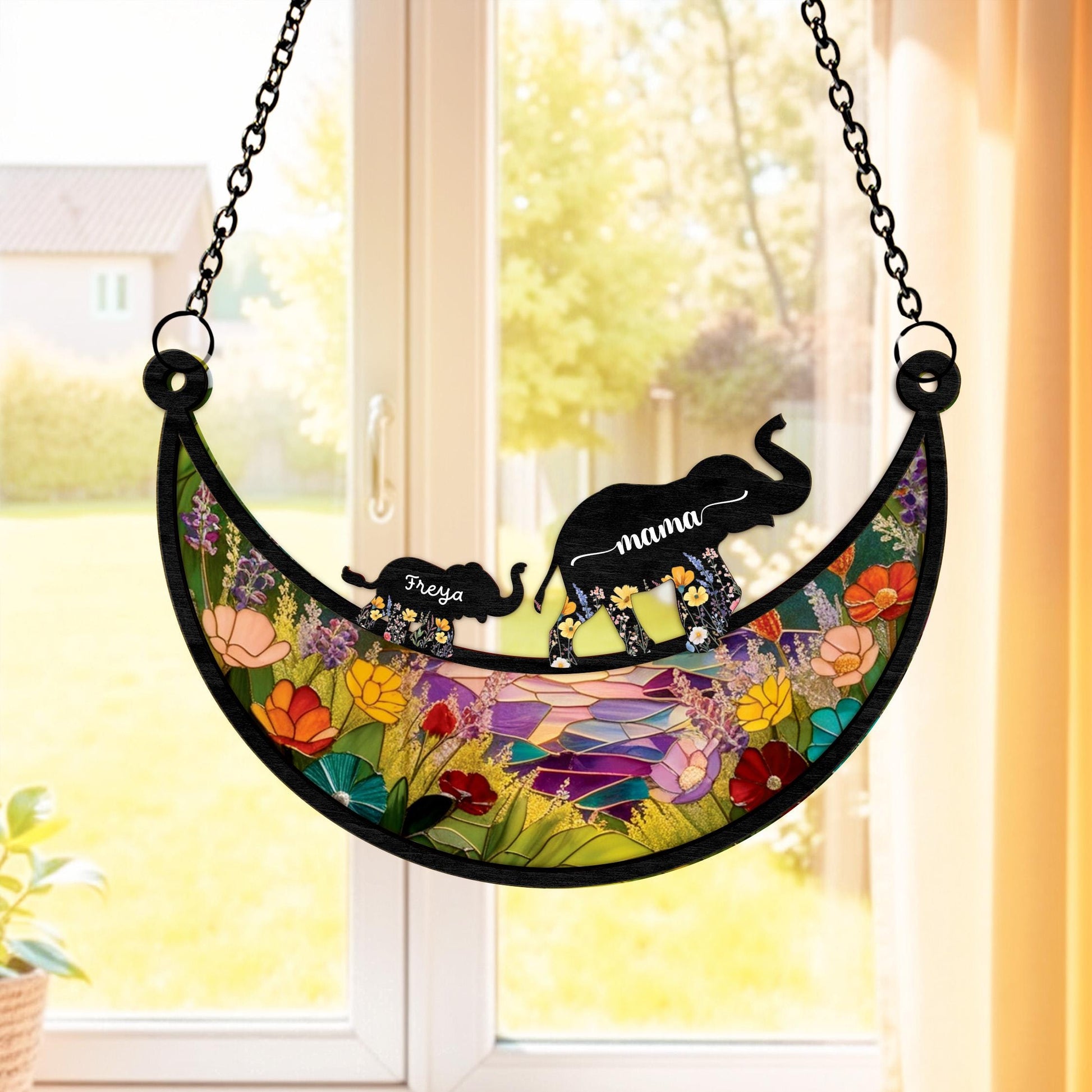 Custom Mother's Day Elephant Suncatcher, Elephant Family suncatcher, Elephant Mother's day Gift, Elephant Decor, Gift For mom, Grandma Gift