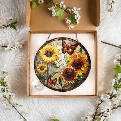 Monarch Butterfly Stained Glass Suncatcher Home Decor,Flowers Stained Glass Window Hanging,Butterfly Decor,Mother's Day Gift,Garden Lovers