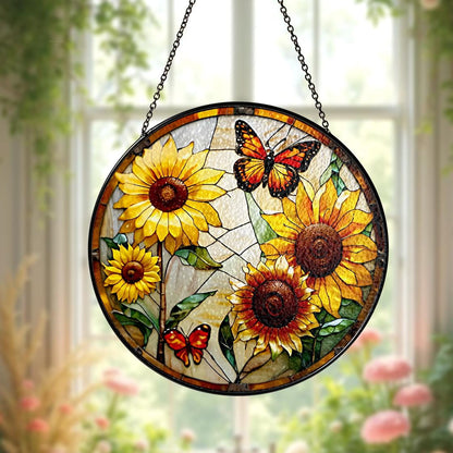 Monarch Butterfly Stained Glass Suncatcher Home Decor,Flowers Stained Glass Window Hanging,Butterfly Decor,Mother's Day Gift,Garden Lovers