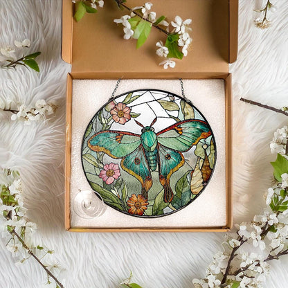 Luna Moth Butterfly Stained Glass Suncatcher,Butterfly Handmade Window Hanging,Nature Inspired Home Decor,Mother Day Gift,Modern Home Decor