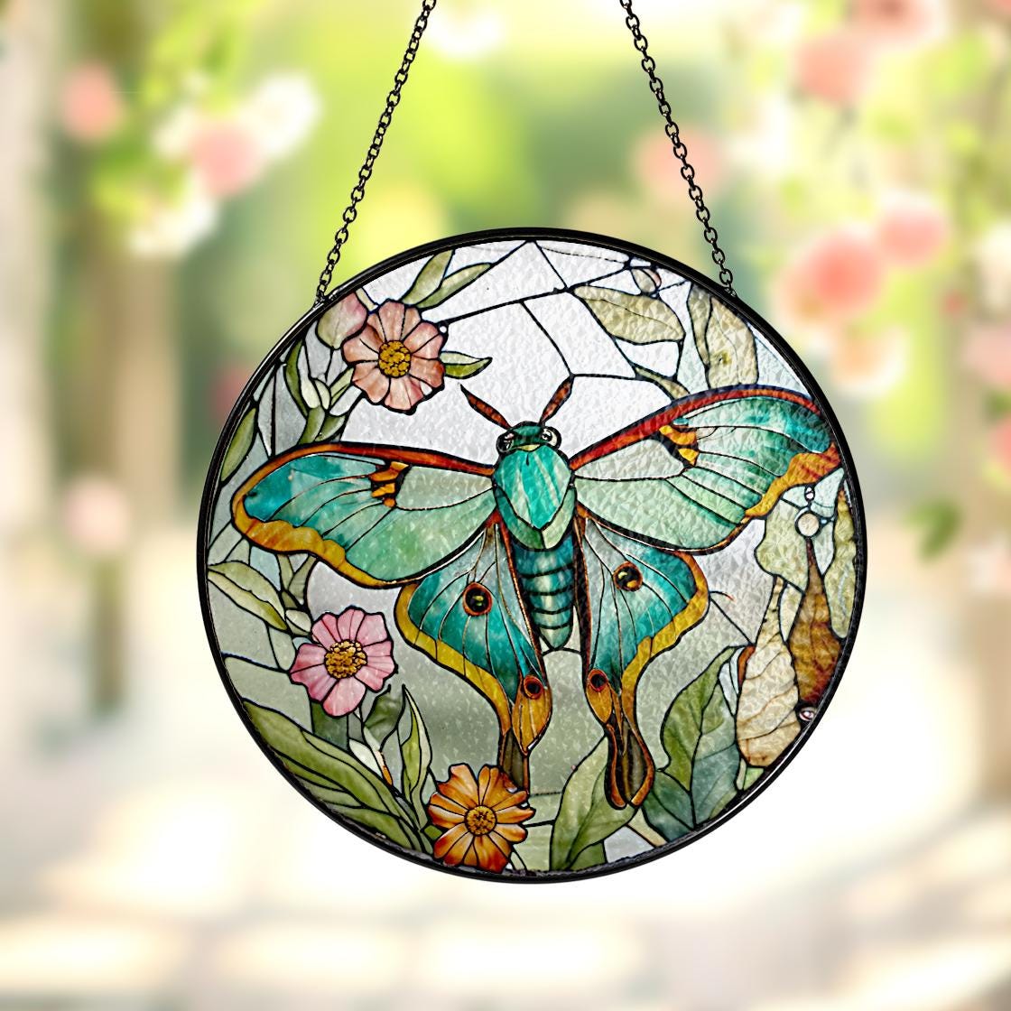 Luna Moth Butterfly Stained Glass Suncatcher,Butterfly Handmade Window Hanging,Nature Inspired Home Decor,Mother Day Gift,Modern Home Decor