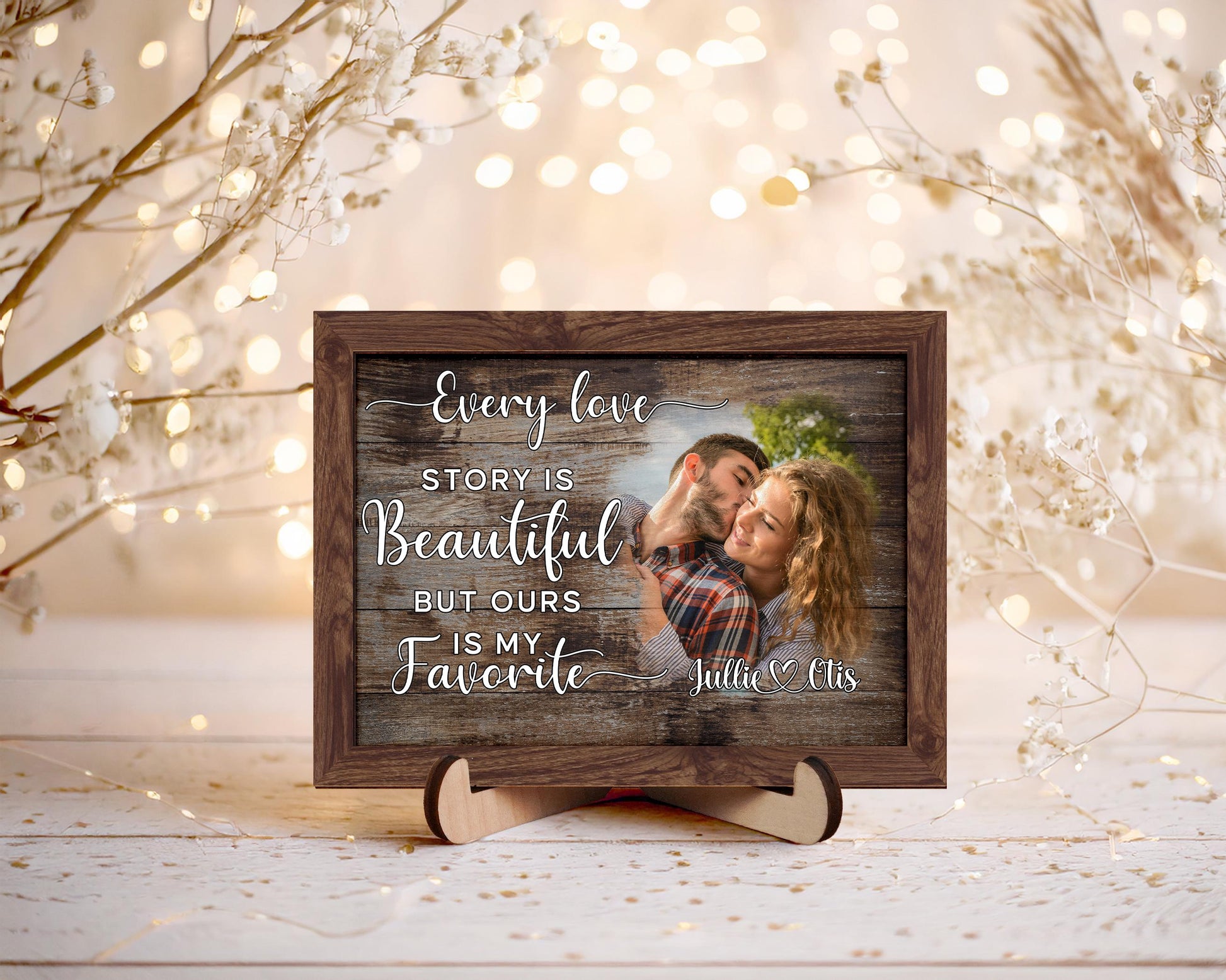 Custom Wood Photo Frame,Couple Picture Frame,Engagement Gift,Anniversary,Wedding Gift for Couple, Rustic Decor,Photo on Wood,Gift Her Him