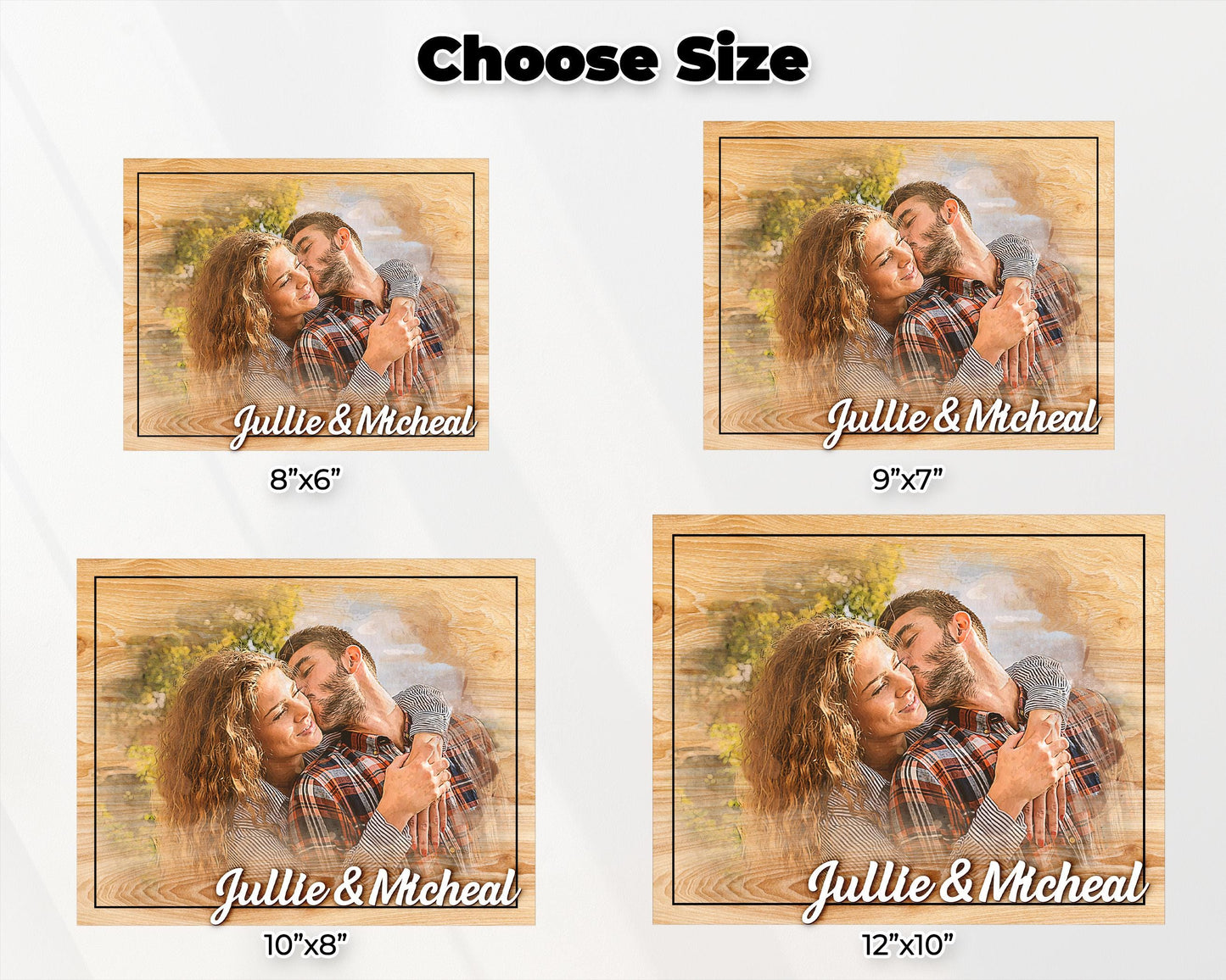 Custom Photo Frame,Photo on Wood with Watercolor Style,Couple Picture Frame Anniversary Wedding,Portrait from Photo,Long Distance Gift