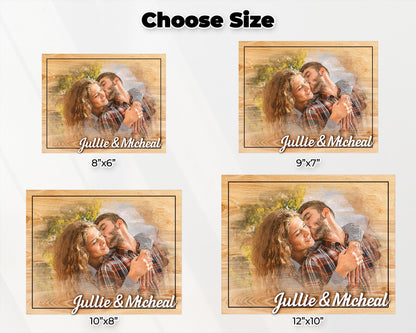 Custom Photo Frame,Photo on Wood with Watercolor Style,Couple Picture Frame Anniversary Wedding,Portrait from Photo,Long Distance Gift
