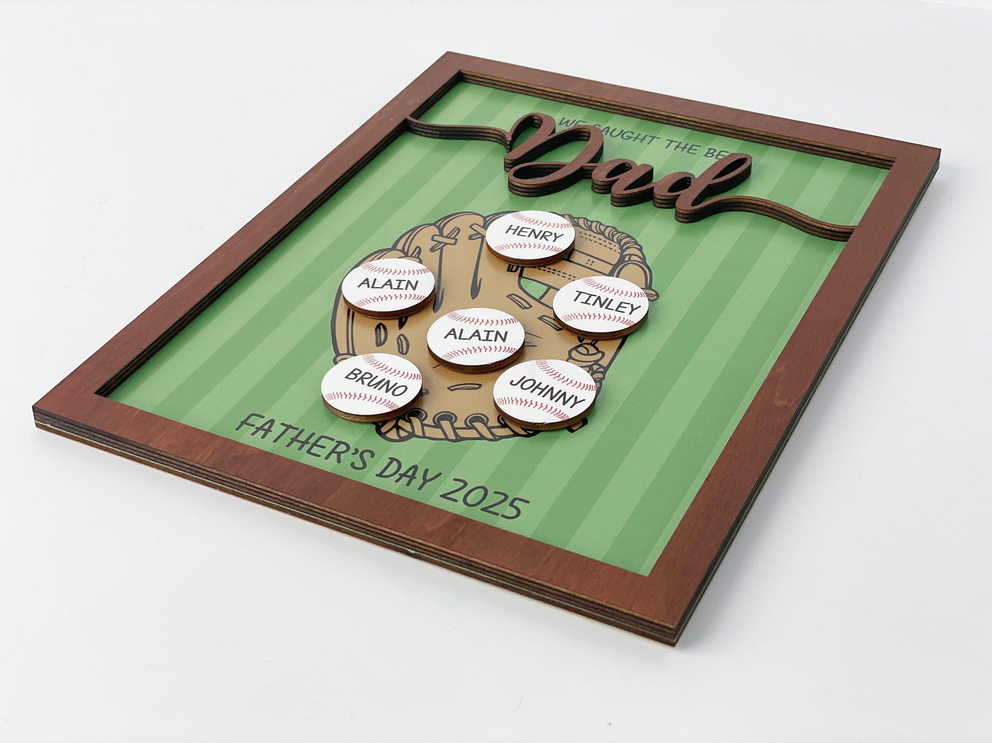 Personalized We Caught Best Dad Ever Frame,Father's Day Gift,Kid's Name Baseball Sign,Gifts for Dad,Dad and Kids Framed Sign,Grandpa Gift