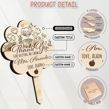 Teacher Gift Card Holder,Teacher Plant Sign,Teacher Appreciation,Thank You Teacher End of Year,Teacher Keepsake,Helping Me Grow,Garden Tag