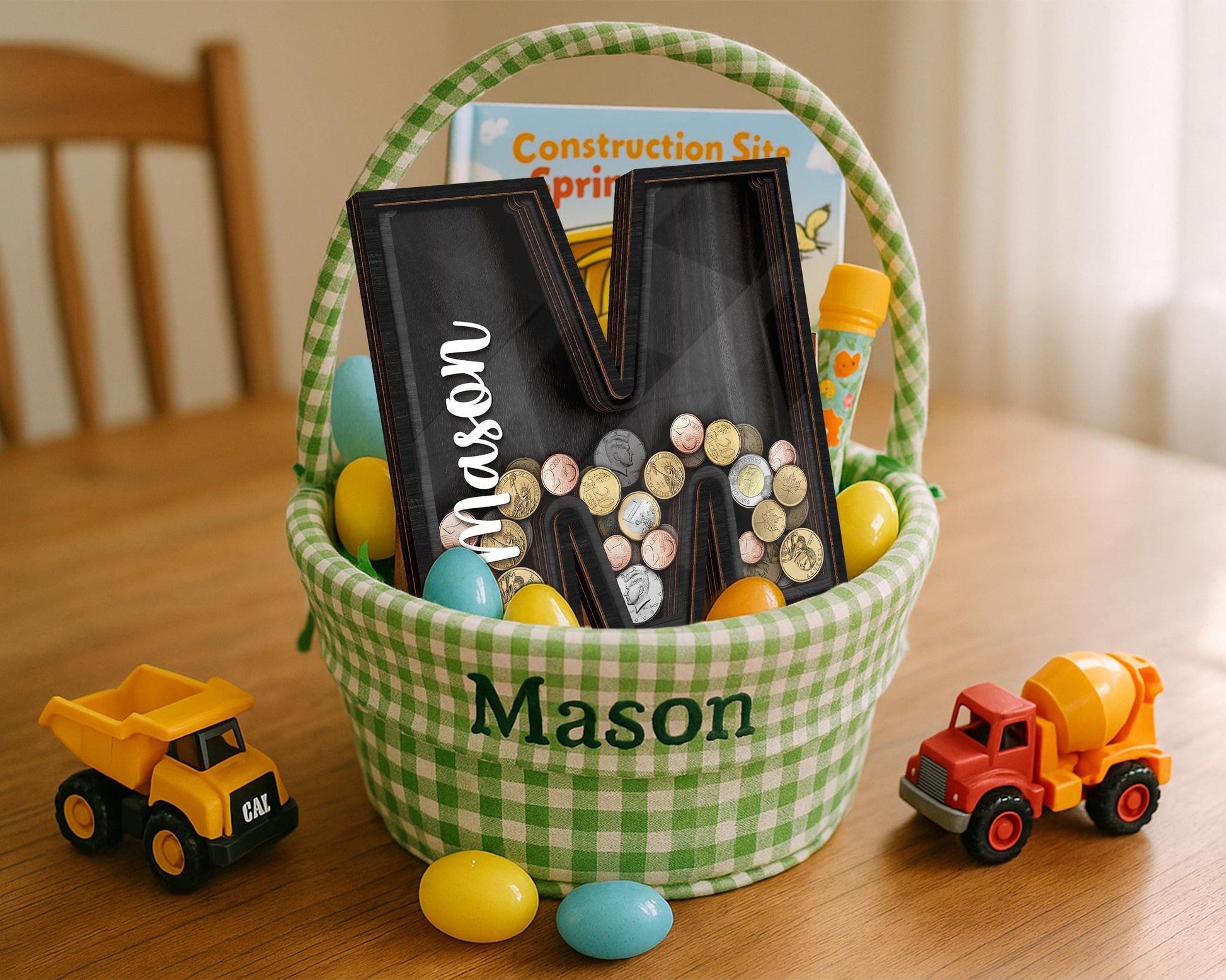 Personalized Large Wooden Kids Letter Piggy Bank, Wood Gift For Kids, Custom Name Coin Bank, Wood Alphabet Letter Bank Money Box Birthday