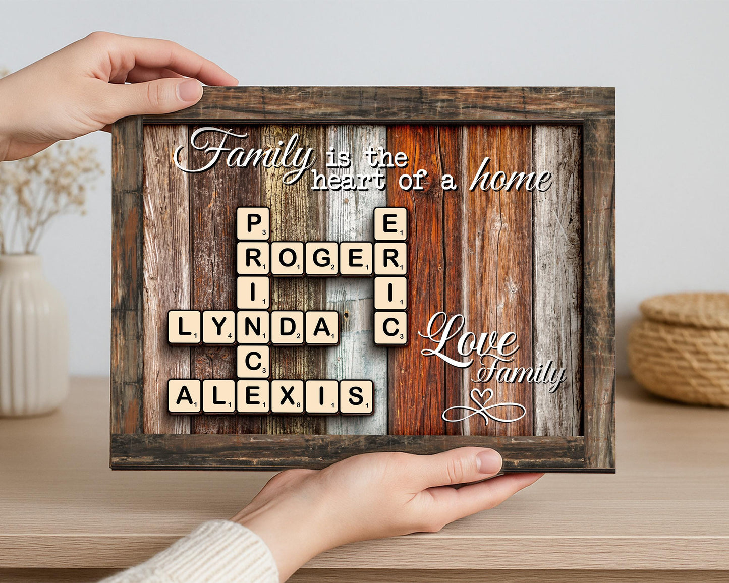 Family Gift,Custom Scrabble Family Name Frame,Crossword Scrabble Puzzle Sign,Grandparents Gift,Letter Tile Art,Grandma Gift,Rustic Decor