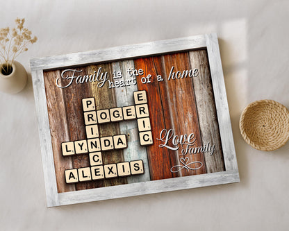 Family Gift,Custom Scrabble Family Name Frame,Crossword Scrabble Puzzle Sign,Grandparents Gift,Letter Tile Art,Grandma Gift,Rustic Decor
