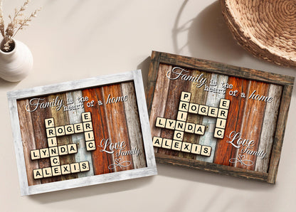 Family Gift,Custom Scrabble Family Name Frame,Crossword Scrabble Puzzle Sign,Grandparents Gift,Letter Tile Art,Grandma Gift,Rustic Decor