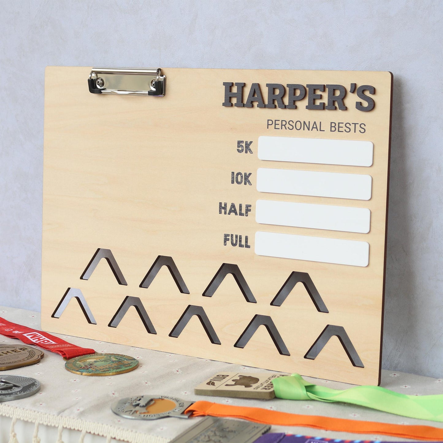 Running Medal Holder and Personal Bests Display Board | Personal Bests Chalkboard | Running Medal and Bib Display Rack | Gifts for Runners