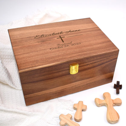 Engraved Wood Keepsake Box,Personalized Baptism, First Communion, Christening Gift, Religious Gift for Godchild, Grandchild, Godparents