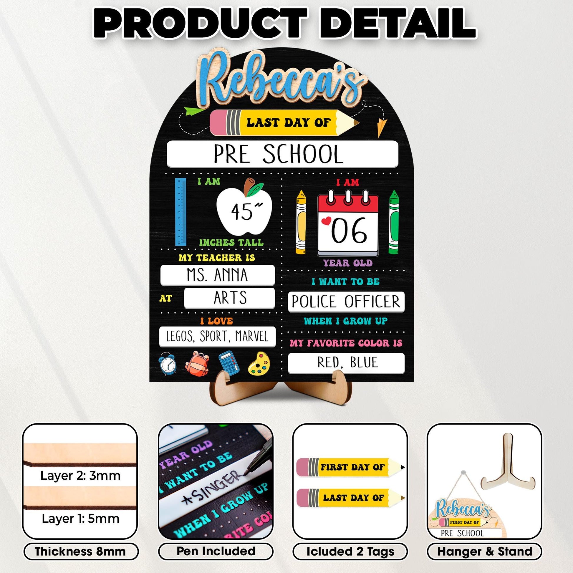Custom Back to School Board,First And Last Day School Interchangeable Sign,First Day of School,Dry Erase Sign,Gifts for Kids,Son,Daughter