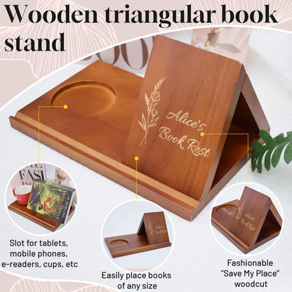 Wooden Triangle Book Stand,Custom book stand,Mother's Day Gift,Book Holder With Slot For Tablet Book,Gifts For Readers,Minimalist home decor