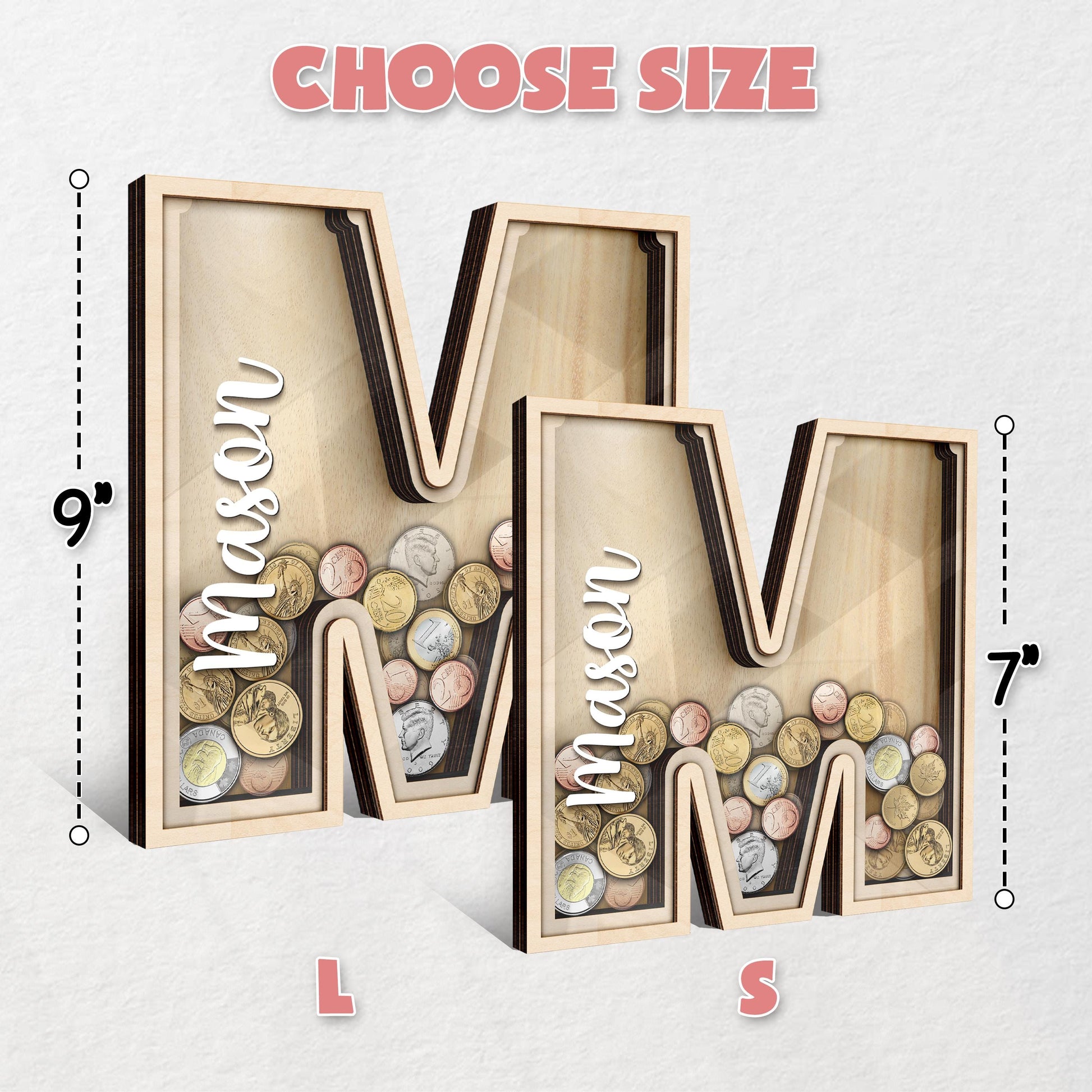 Personalized Large Wooden Kids Letter Piggy Bank, Wood Gift For Kids, Custom Name Coin Bank, Wood Alphabet Letter Bank Money Box Birthday