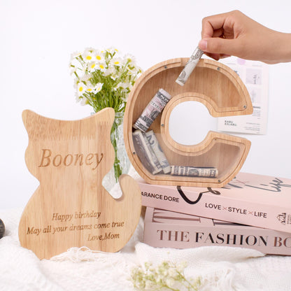 Personalized Letter Piggy Bank, Kids Girl Boy Birthday Gift, Handmade Wooden Nursery Decor, Unique Baby Shower Custom Christmas Piggy Bank