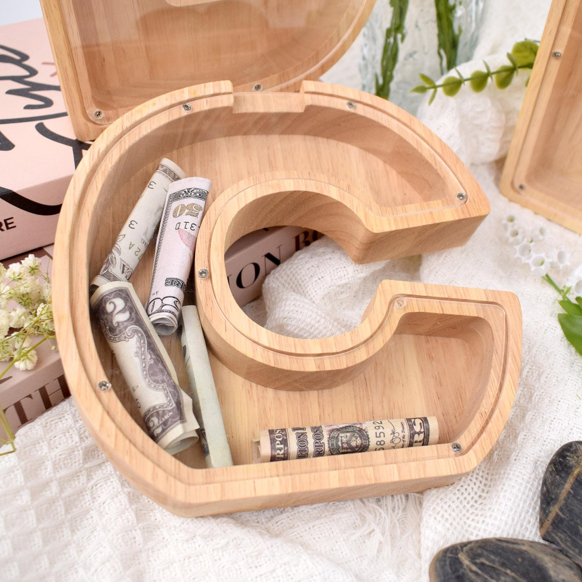 Personalized Letter Piggy Bank, Kids Girl Boy Birthday Gift, Handmade Wooden Nursery Decor, Unique Baby Shower Custom Christmas Piggy Bank