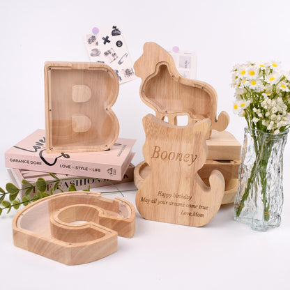 Personalized Letter Piggy Bank, Kids Girl Boy Birthday Gift, Handmade Wooden Nursery Decor, Unique Baby Shower Custom Christmas Piggy Bank