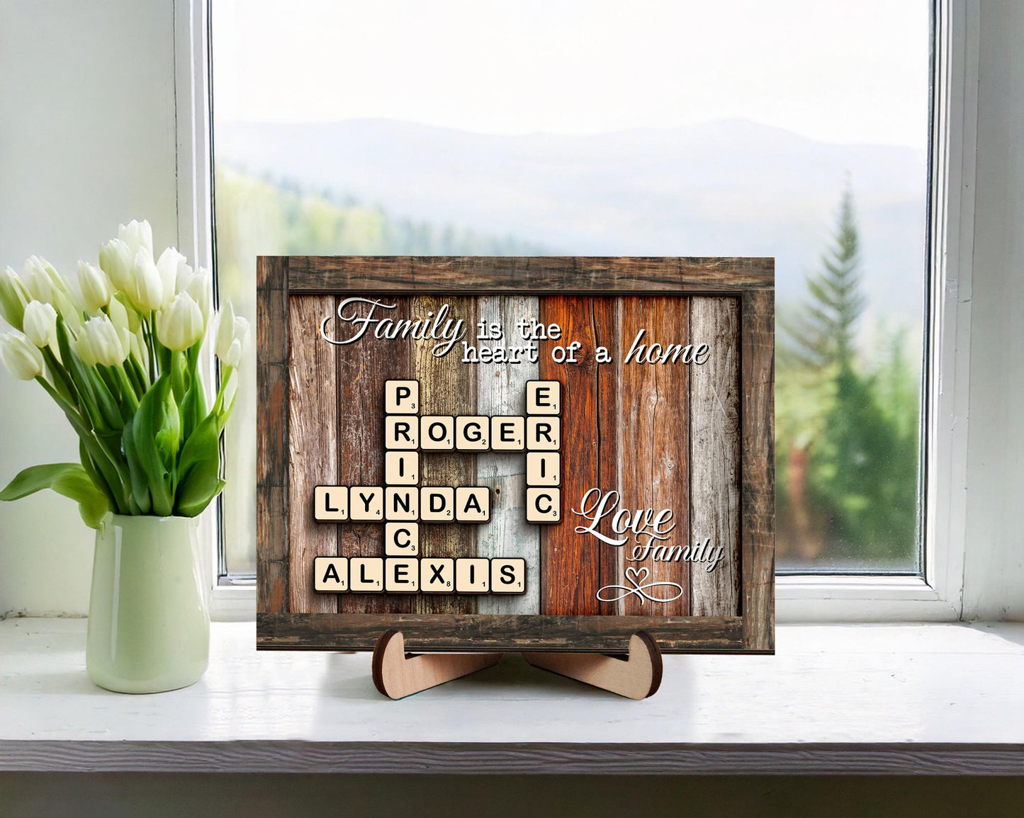 Family Gift,Custom Scrabble Family Name Frame,Crossword Scrabble Puzzle Sign,Grandparents Gift,Letter Tile Art,Grandma Gift,Rustic Decor