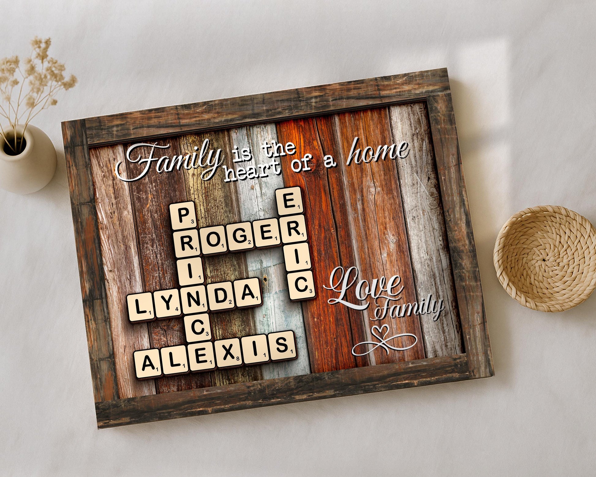 Family Gift,Custom Scrabble Family Name Frame,Crossword Scrabble Puzzle Sign,Grandparents Gift,Letter Tile Art,Grandma Gift,Rustic Decor