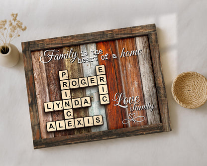 Family Gift,Custom Scrabble Family Name Frame,Crossword Scrabble Puzzle Sign,Grandparents Gift,Letter Tile Art,Grandma Gift,Rustic Decor