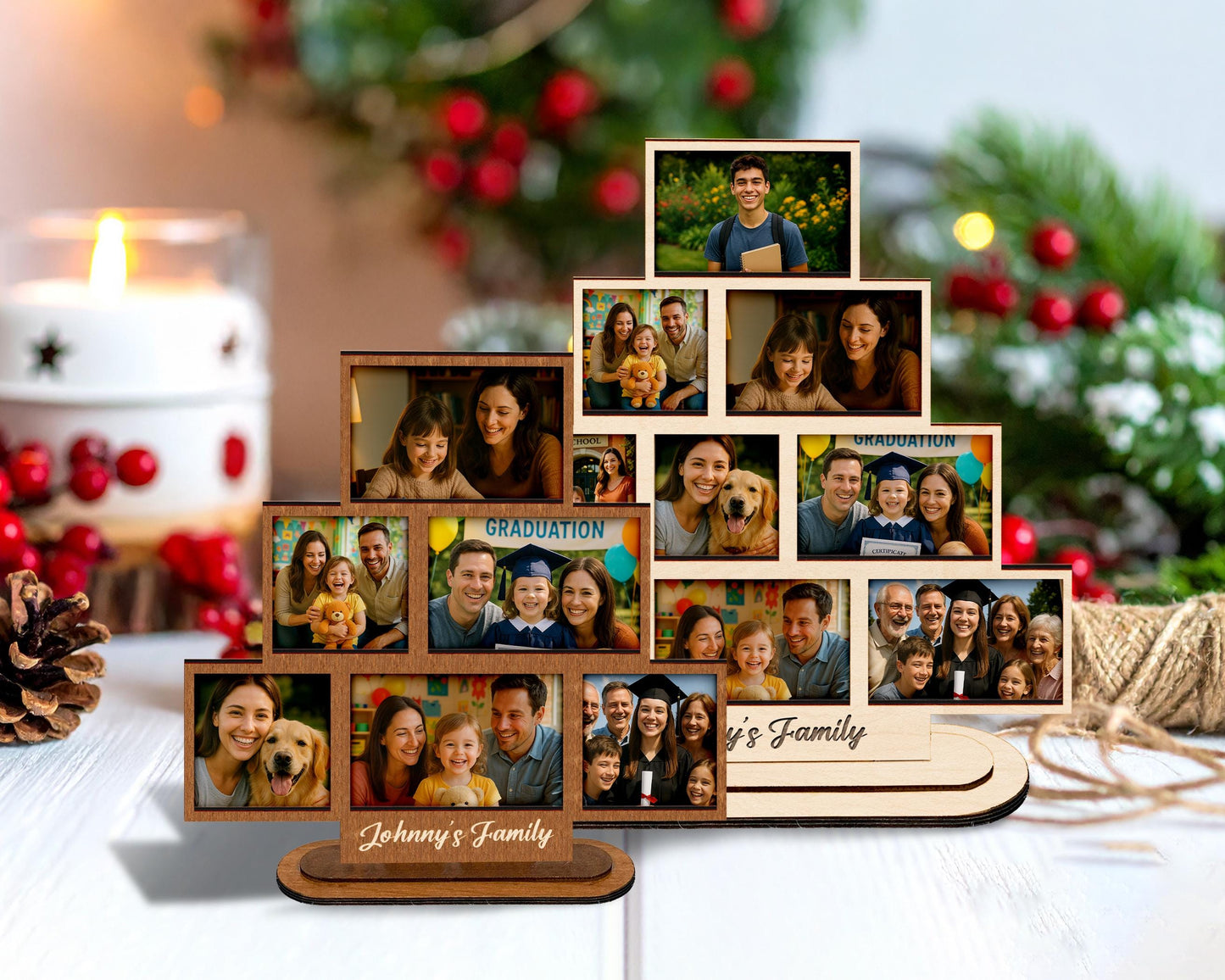 Custom Stacking Photo Sign,Wood Photo Collage Frame,Family Picture Frame,Family Wedding Display,Christmas Gift,Photo Allbum,Anniversary Gift