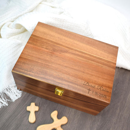 Engraved Wood Prayer Box,Personalized Baptism, First Communion, Christening Gift, Religious Gift for Godchild, Grandchild, Godparents