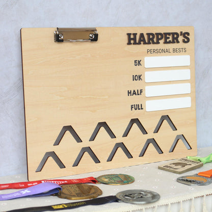 Running Medal Holder and Personal Bests Display Board | Personal Bests Chalkboard | Running Medal and Bib Display Rack | Gifts for Runners