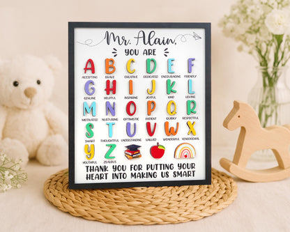 Personalized Teacher ABC Sign,Preschool Teacher,Teacher Appreciation,Kindergarten Teacher Gift,End of School Year,Back to School,Kids Gift