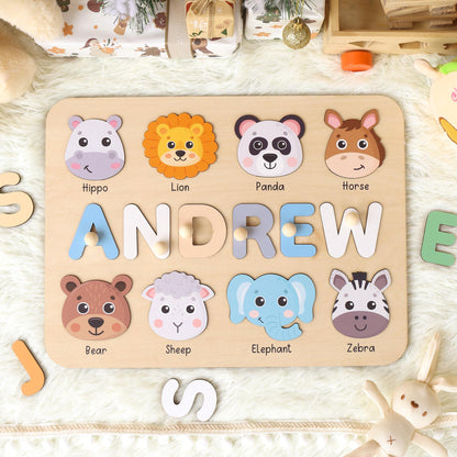 Personalized Name Puzzle With Animals | New Baby Gifts | First Christmas Gifts | 1st Birthday Gifts | Montessori Toys | Baby Shower Gifts