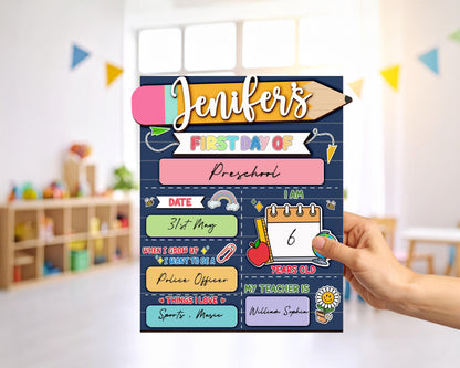 Personalized First And Last Day Of School Sign,Preschool Back To School,First Day Of School,Kindergarten 1st Day of School Board,Name Sign