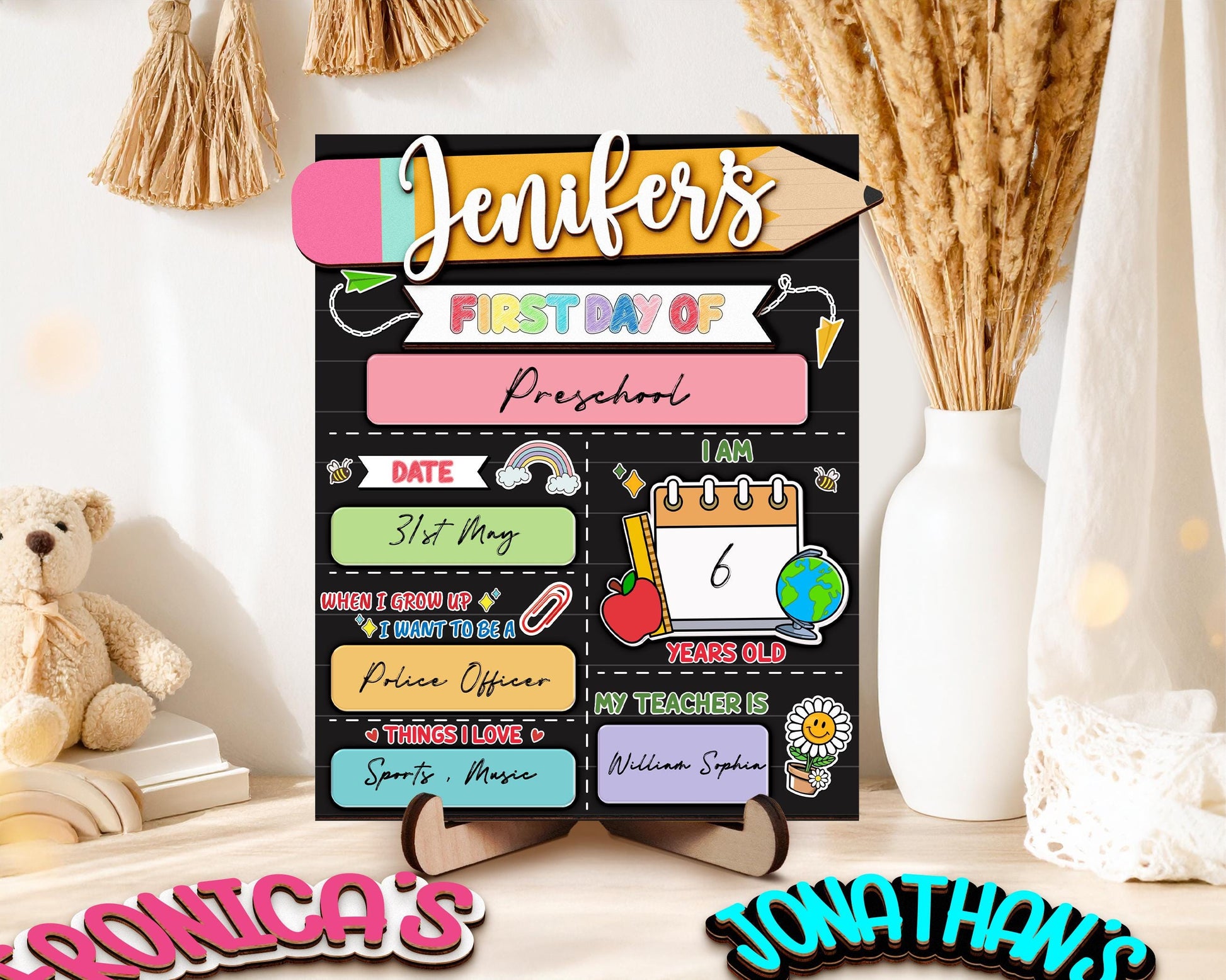 Personalized First And Last Day Of School Sign,Preschool Back To School,First Day Of School,Kindergarten 1st Day of School Board,Name Sign