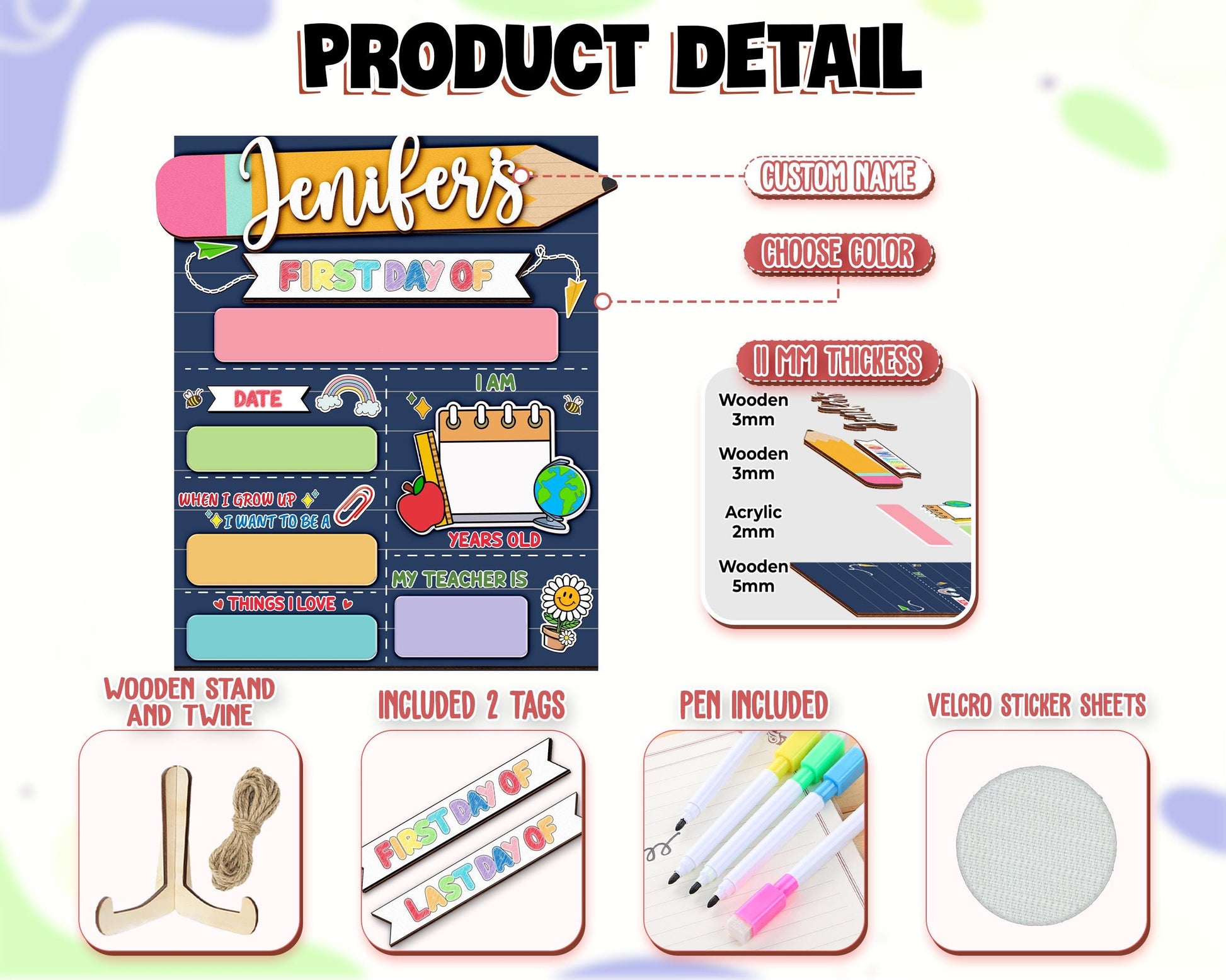 Personalized First And Last Day Of School Sign,Preschool Back To School,First Day Of School,Kindergarten 1st Day of School Board,Name Sign