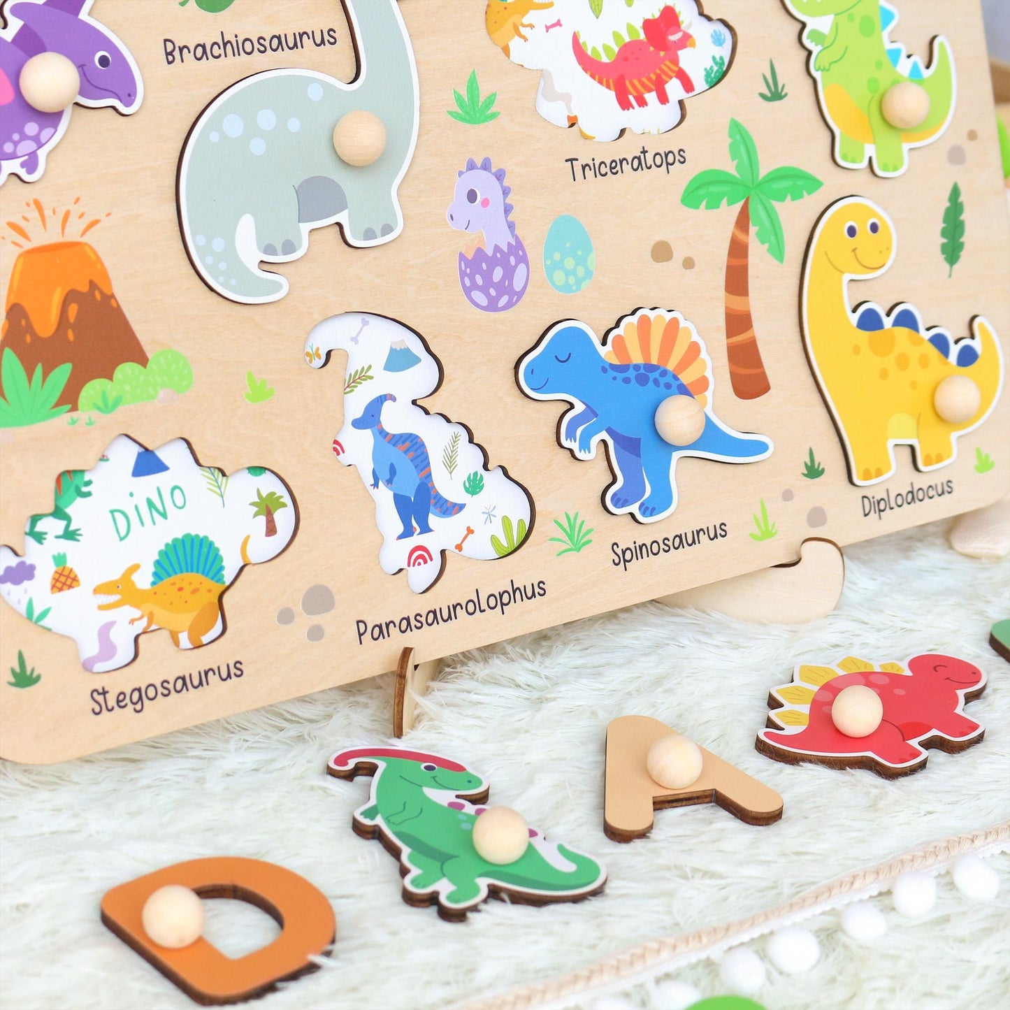 Personalized Dinosaur Name Puzzle | New Baby Boy Gifts | First Christmas Gifts | 1st Birthday Gifts | Montessori Toys | Baby Shower Gifts