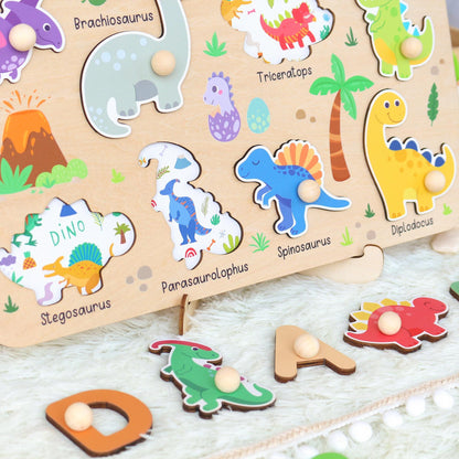 Personalized Dinosaur Name Puzzle | New Baby Boy Gifts | First Christmas Gifts | 1st Birthday Gifts | Montessori Toys | Baby Shower Gifts