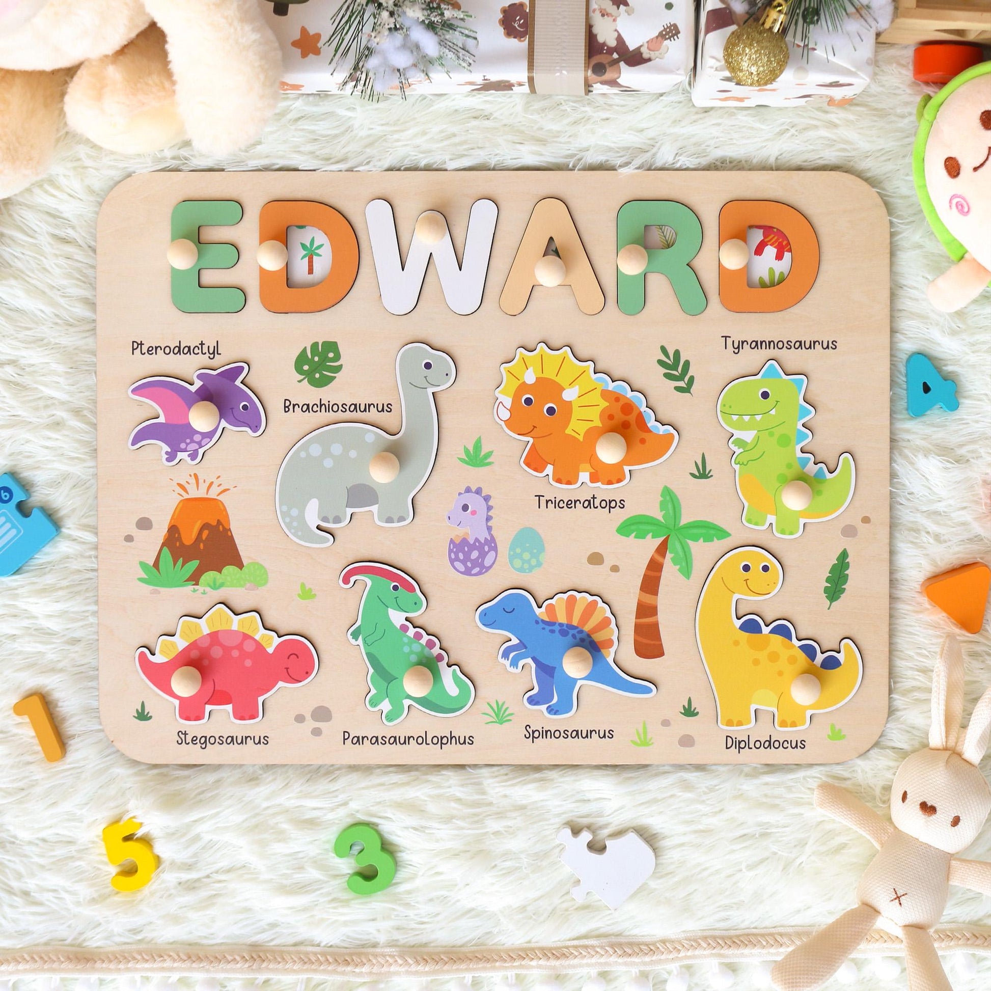 Personalized Dinosaur Name Puzzle | New Baby Boy Gifts | First Christmas Gifts | 1st Birthday Gifts | Montessori Toys | Baby Shower Gifts
