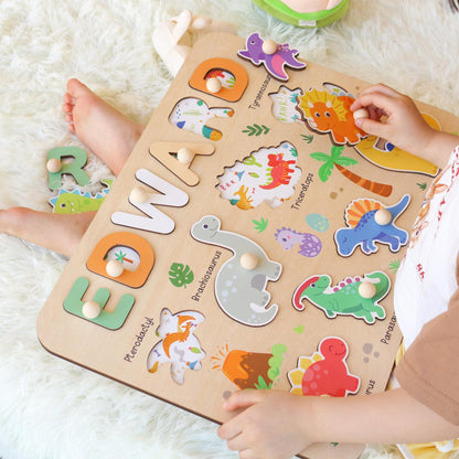 Personalized Dinosaur Name Puzzle | New Baby Boy Gifts | First Christmas Gifts | 1st Birthday Gifts | Montessori Toys | Baby Shower Gifts
