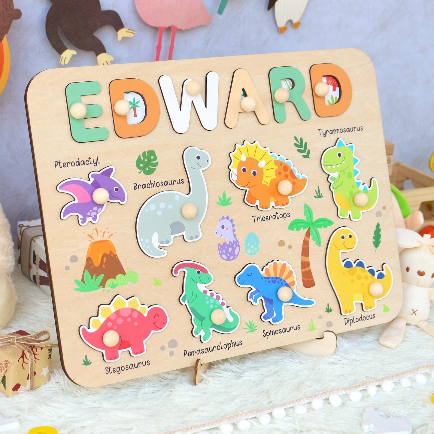 Personalized Dinosaur Name Puzzle | New Baby Boy Gifts | First Christmas Gifts | 1st Birthday Gifts | Montessori Toys | Baby Shower Gifts