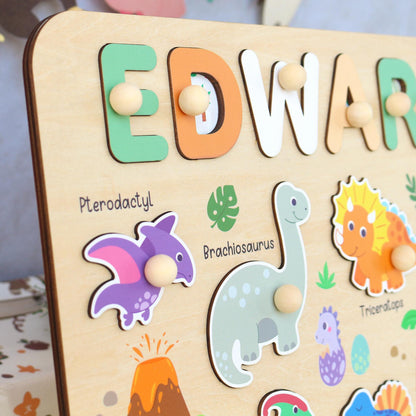 Personalized Dinosaur Name Puzzle | New Baby Boy Gifts | First Christmas Gifts | 1st Birthday Gifts | Montessori Toys | Baby Shower Gifts