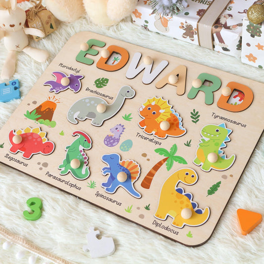 Personalized Dinosaur Name Puzzle | New Baby Boy Gifts | First Christmas Gifts | 1st Birthday Gifts | Montessori Toys | Baby Shower Gifts