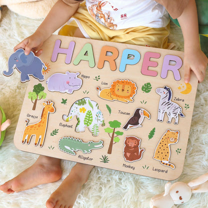 Personalized Safari Name Puzzle | New Baby Gifts | First Christmas Gifts | 1st Birthday Gifts | Montessori Toys | Baby Shower Gifts