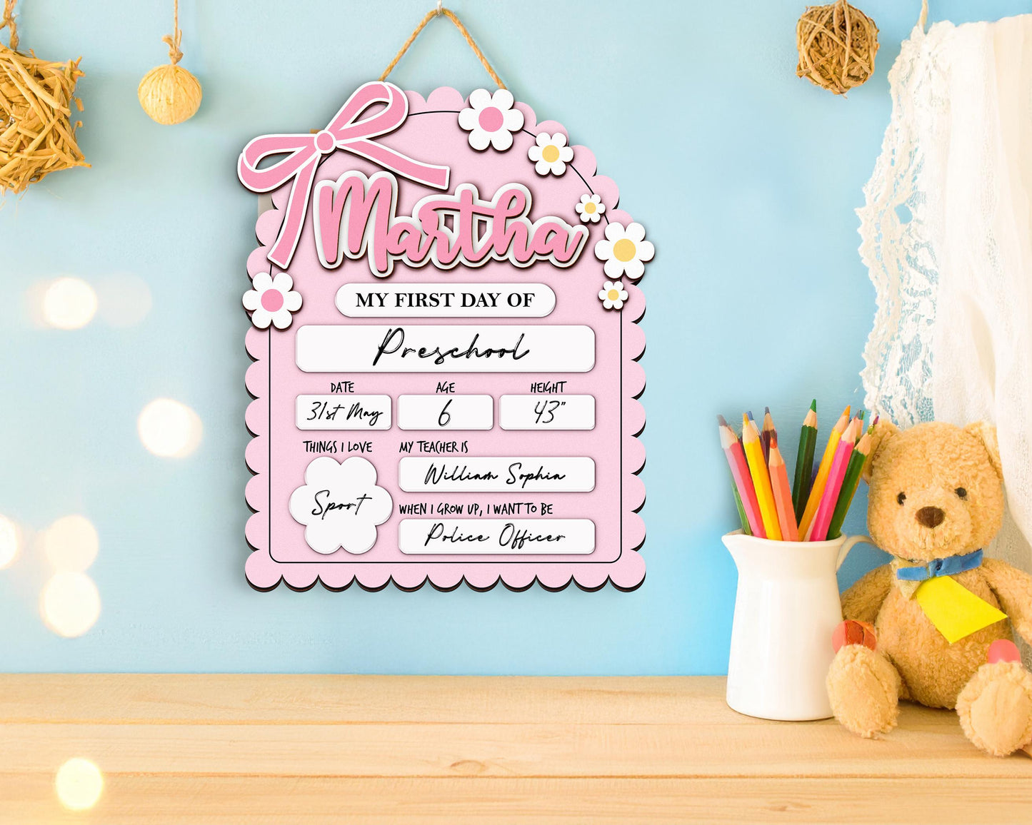 Personalized First Day School Sign,Back to School Sign,Kindergarten 1st Day of School Sign Reusable,Last Day of School Board,Preschool Kid