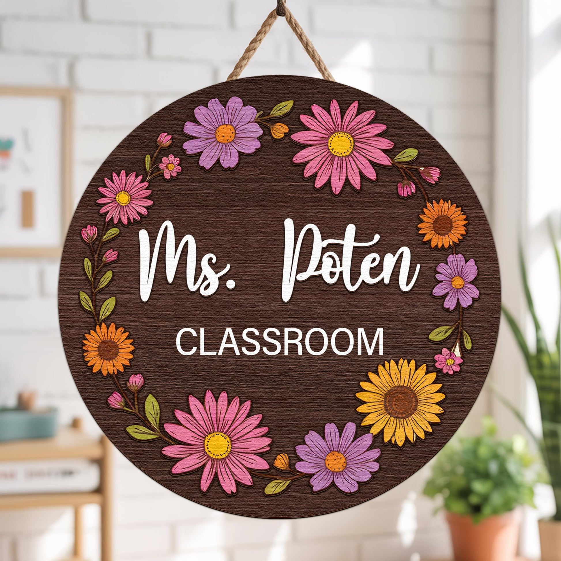 Personalized Teacher 3D Door Hanger, Custom Teacher Door Sign, Custom Floral Classroom Door Sign, Classroom Welcome Sign Back to School Gift