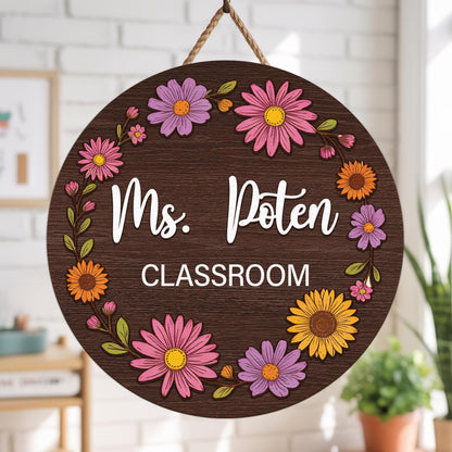 Personalized Teacher 3D Door Hanger, Custom Teacher Door Sign, Custom Floral Classroom Door Sign, Classroom Welcome Sign Back to School Gift
