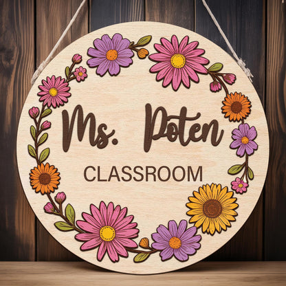 Personalized Teacher 3D Door Hanger, Custom Teacher Door Sign, Custom Floral Classroom Door Sign, Classroom Welcome Sign Back to School Gift