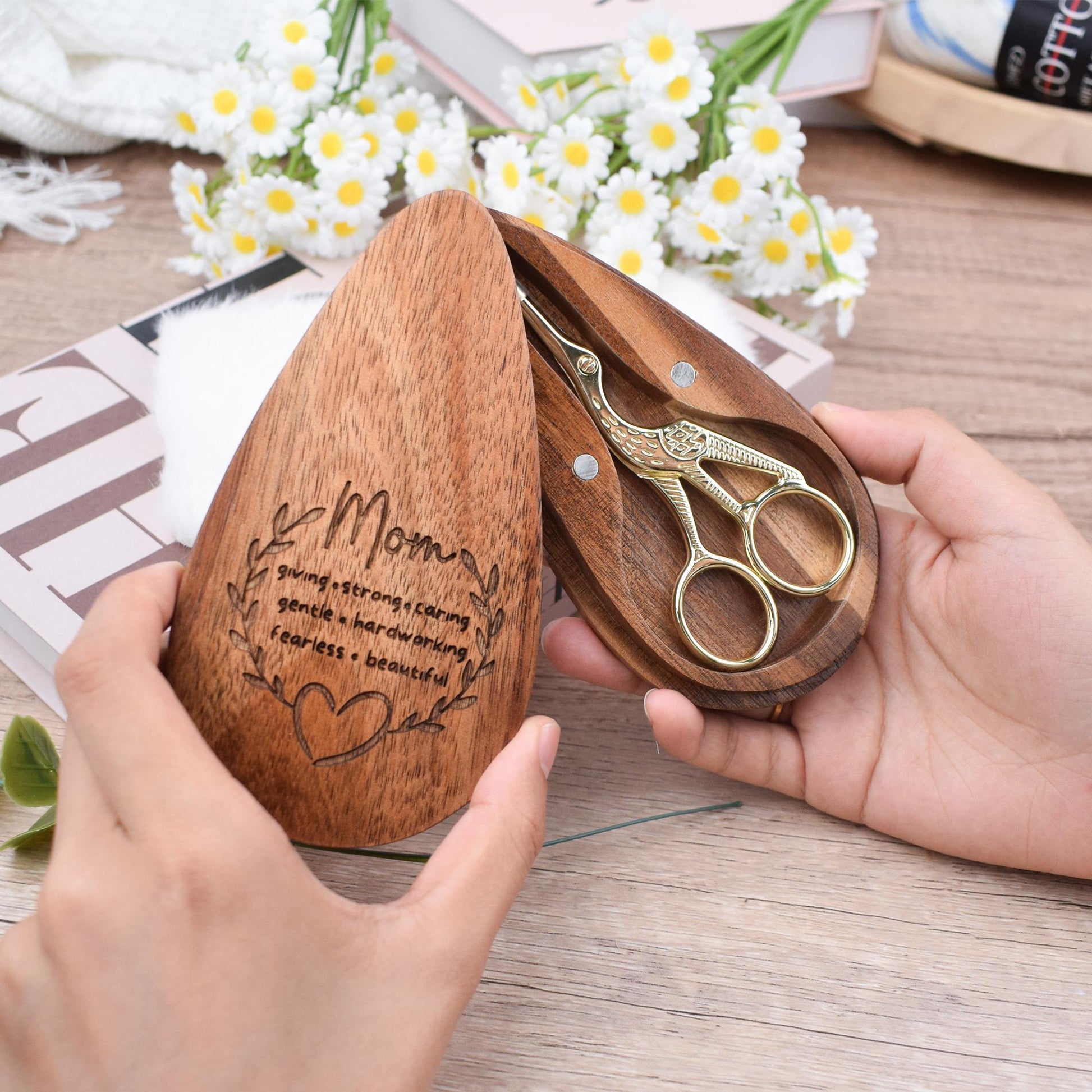 Embroidery Scissor Keeper Set â Custom Name with Personalized Wood Magnetic Box,Seamstress & Crafter Gift Idea