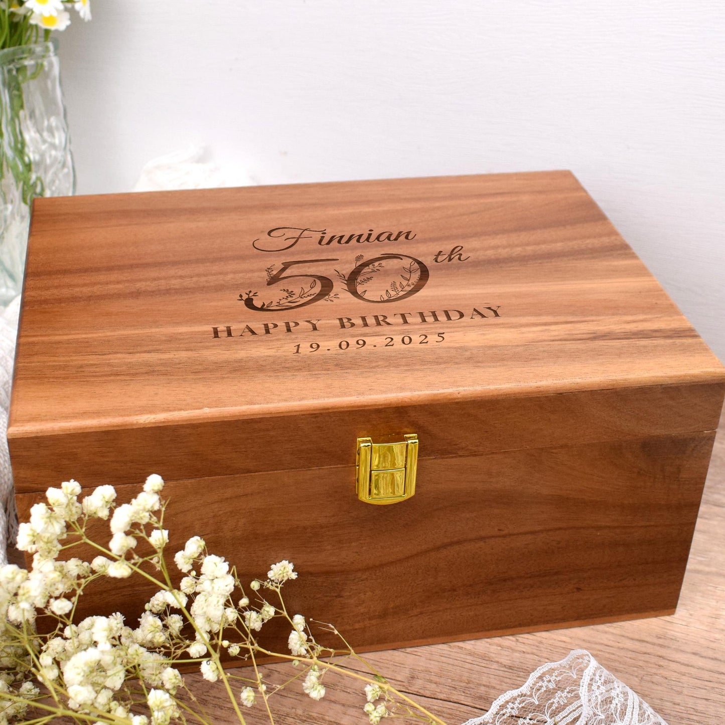 Personalized Birthday Gift Storage Box,Gift Box,Special Birthday Box,Engraved Wooden Gift Box,50th Birthday Gift Box,Anniversary gift