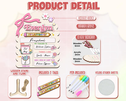 Custom First And Last Day School Sign,Back to School,Kindergarten 1st Day of School,First Day School Board Reusable,Preschool,Photo Prop